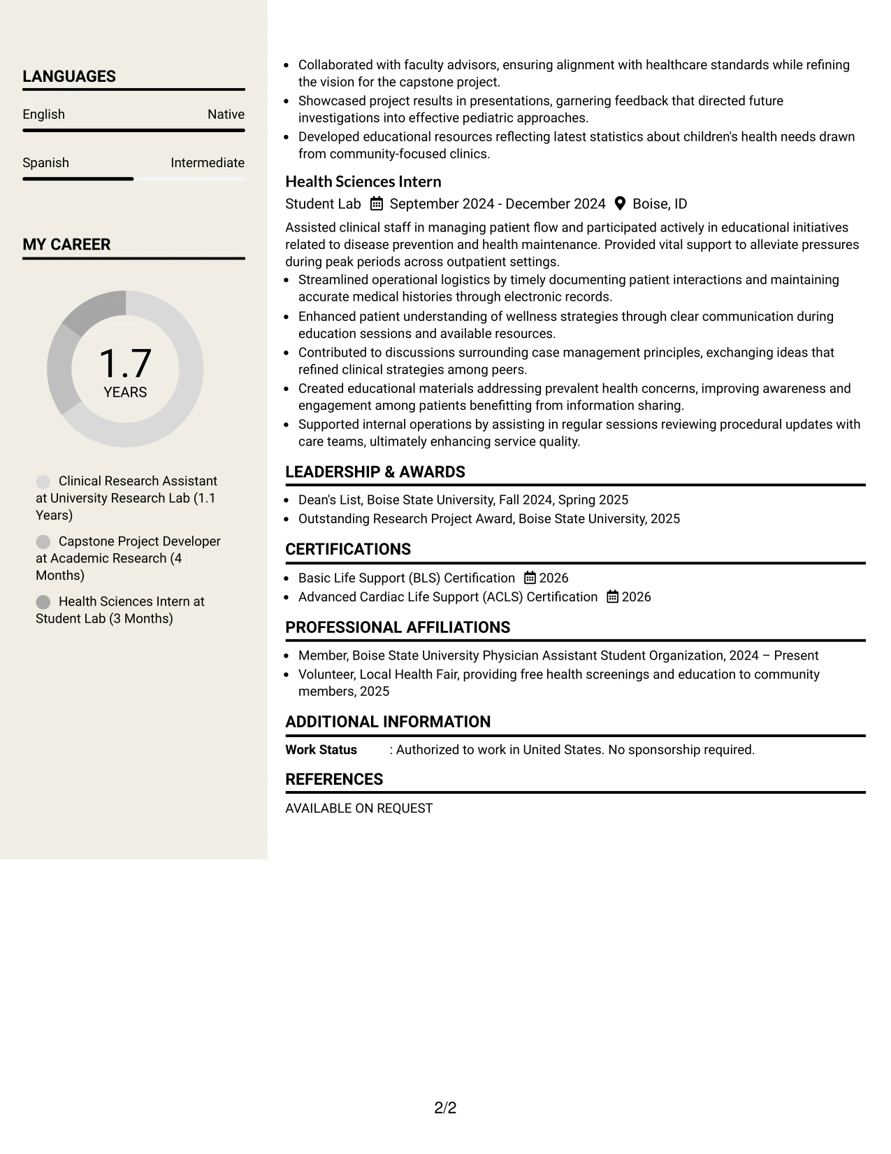 Resume Example Page 2