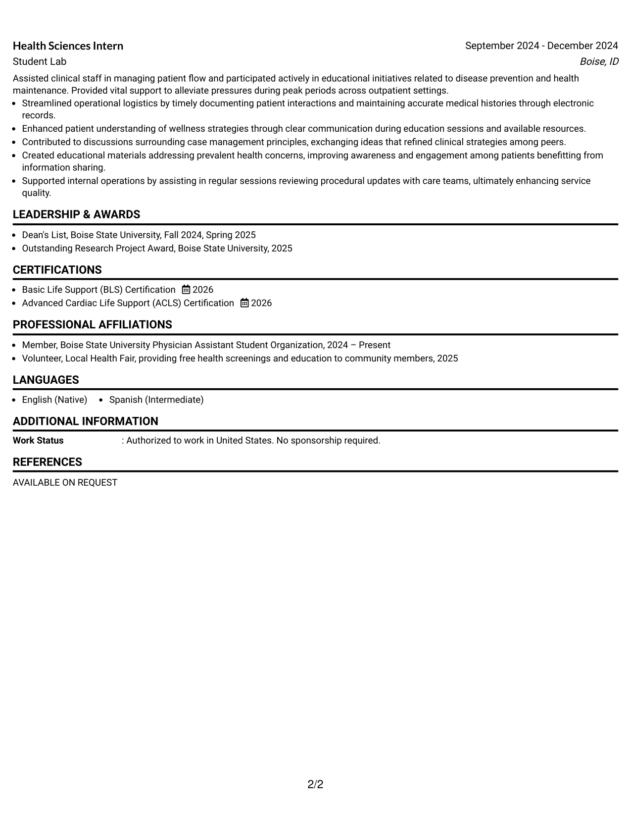 Resume Example Page 2