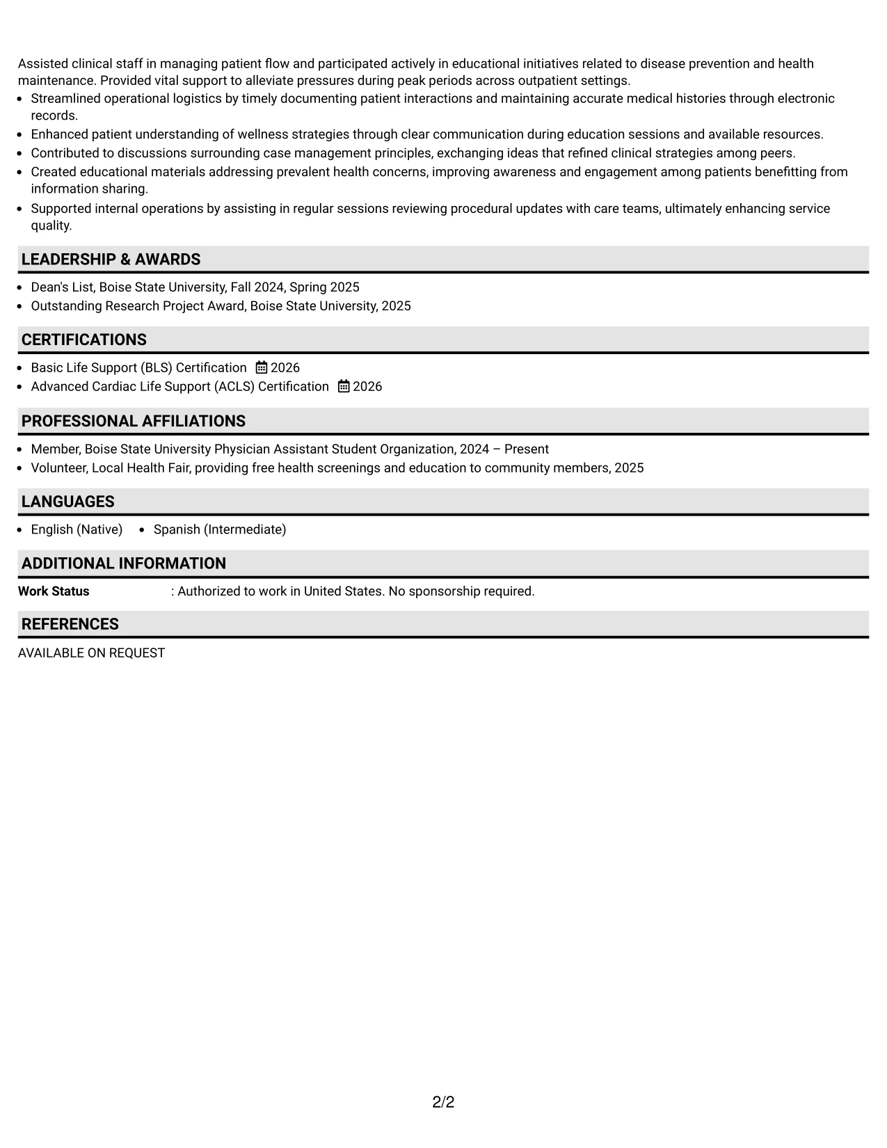 Resume Example Page 2