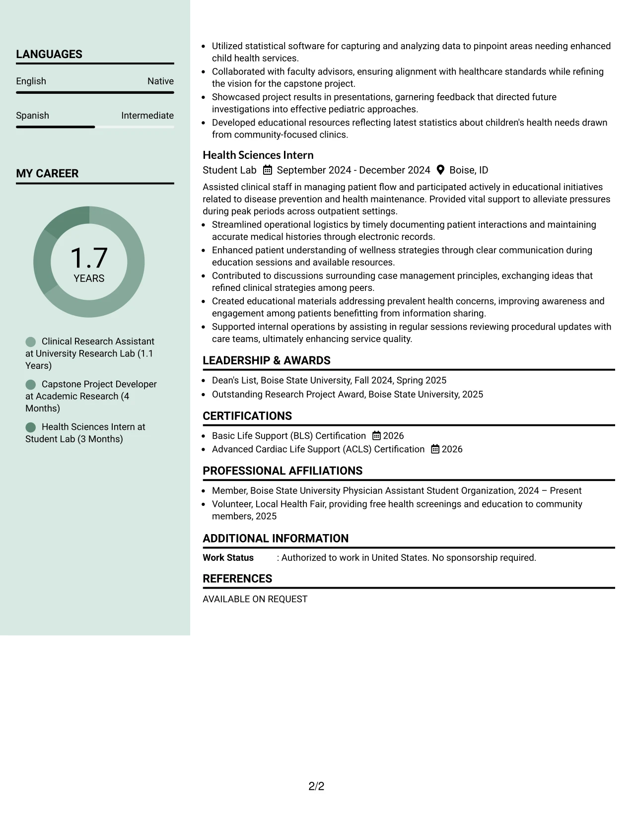 Resume Example Page 2
