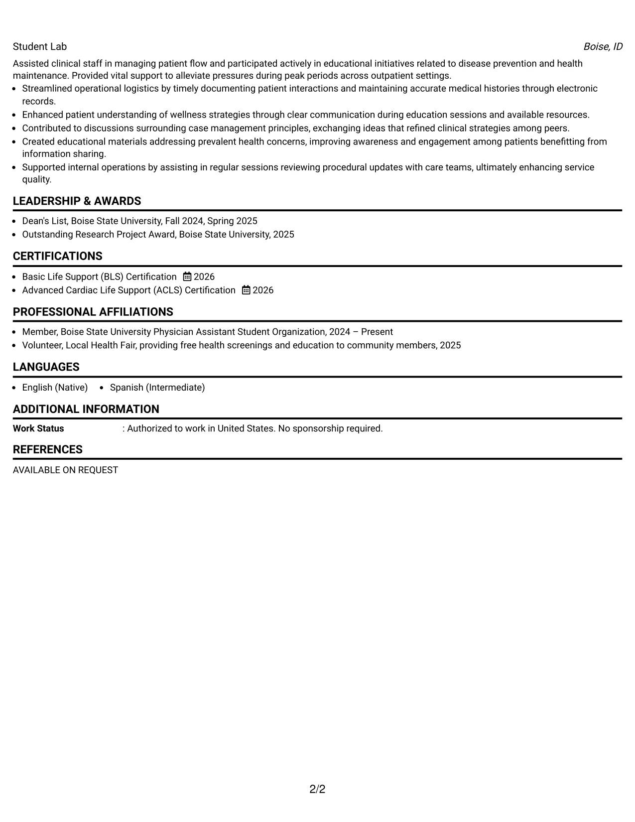 Resume Example Page 2