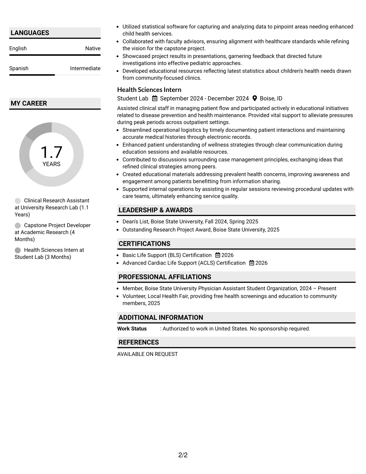 Resume Example Page 2