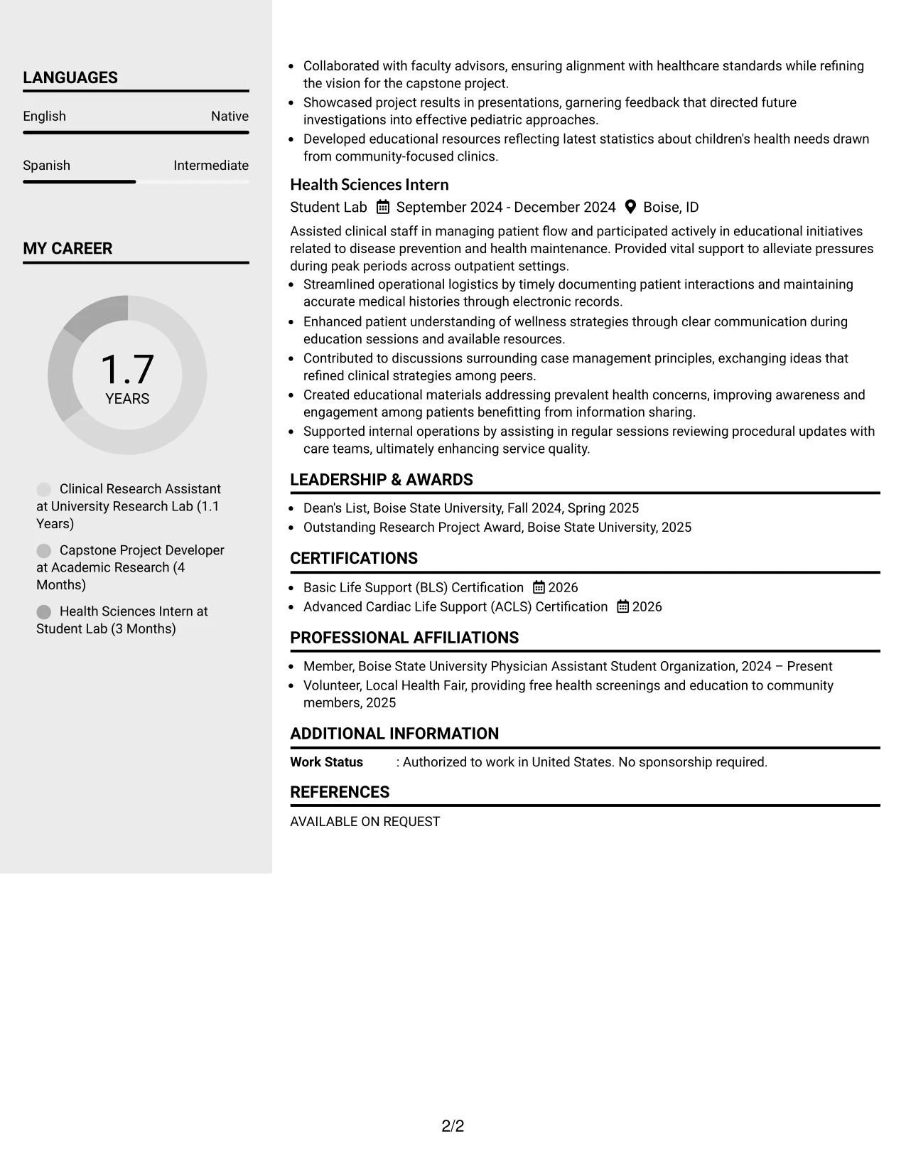 Resume Example Page 2
