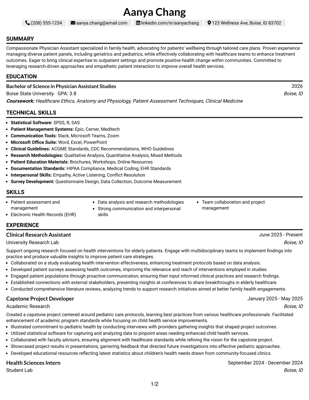 Resume Example Page 1