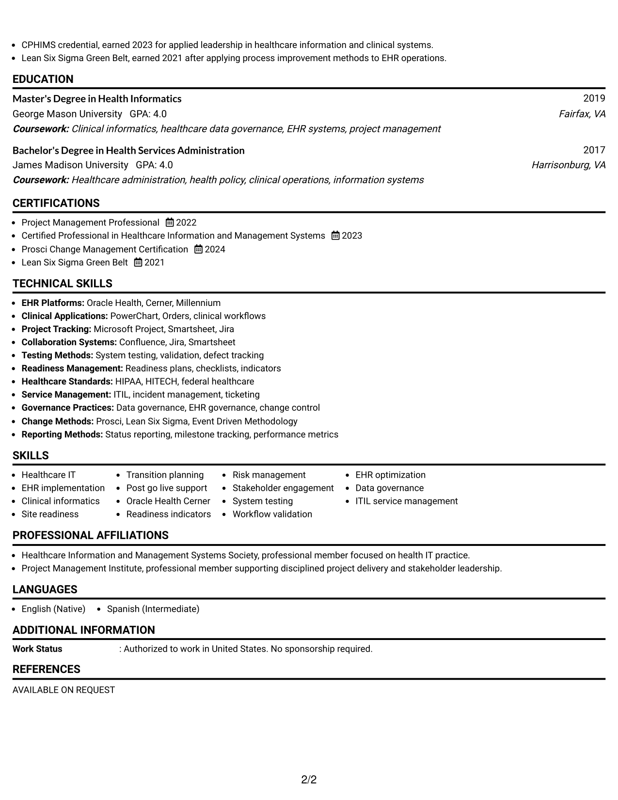 Resume Example Page 2