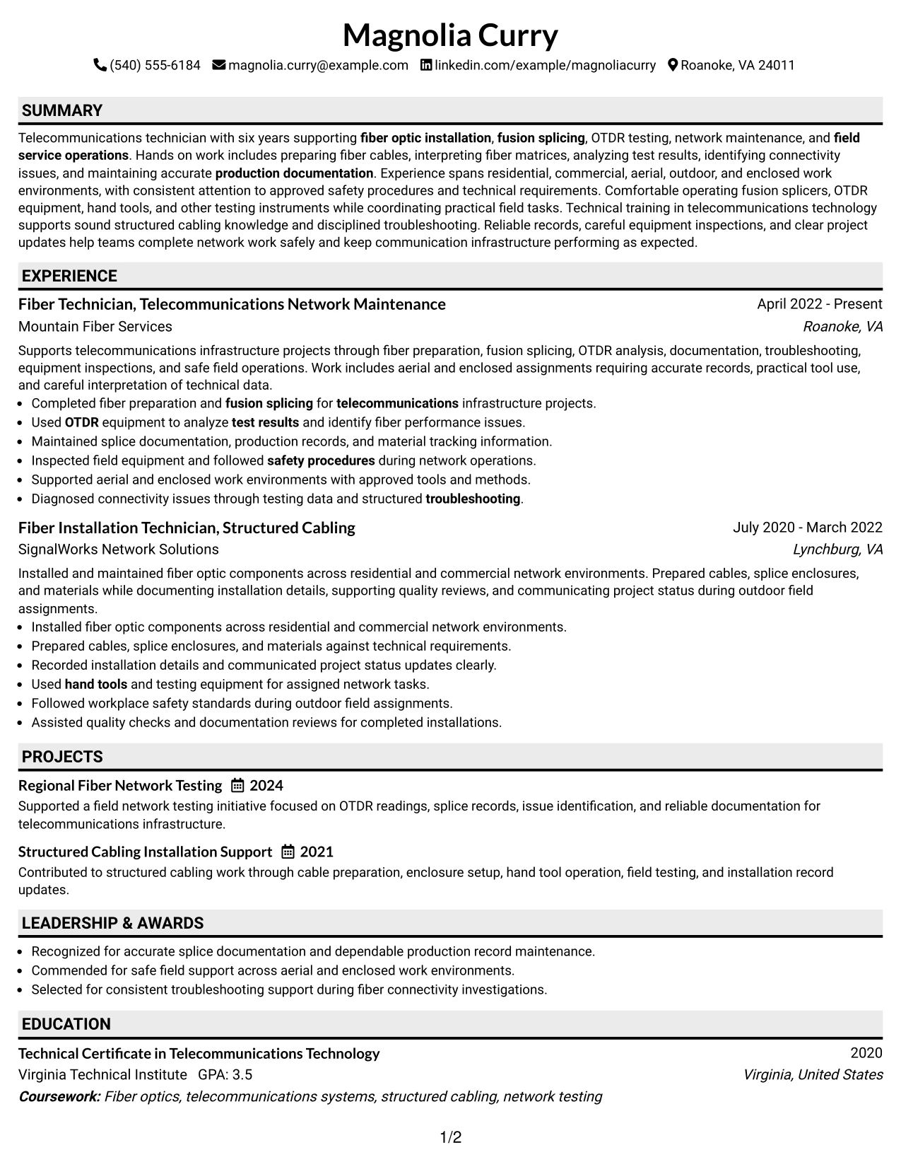 Resume Example Page 1