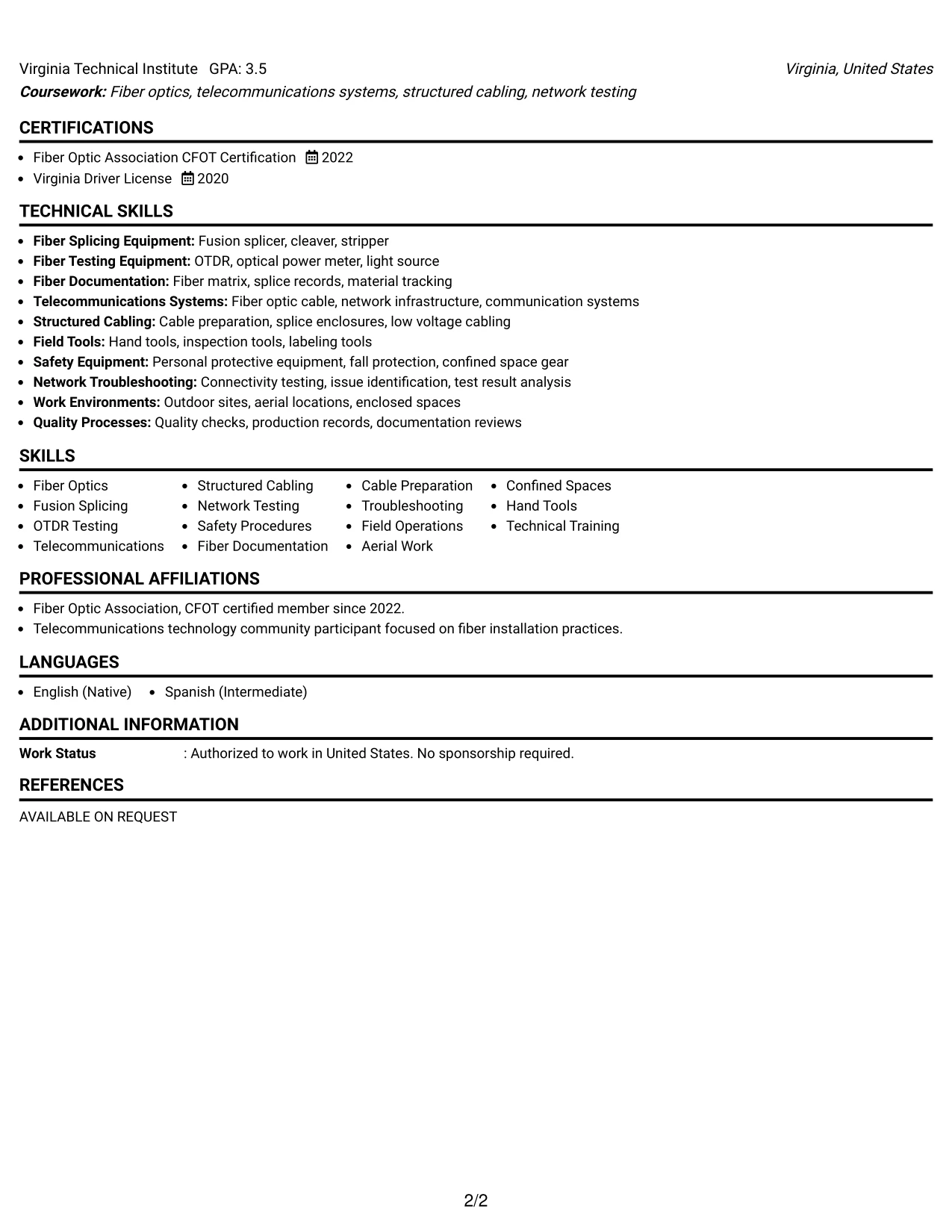 Resume Example Page 2