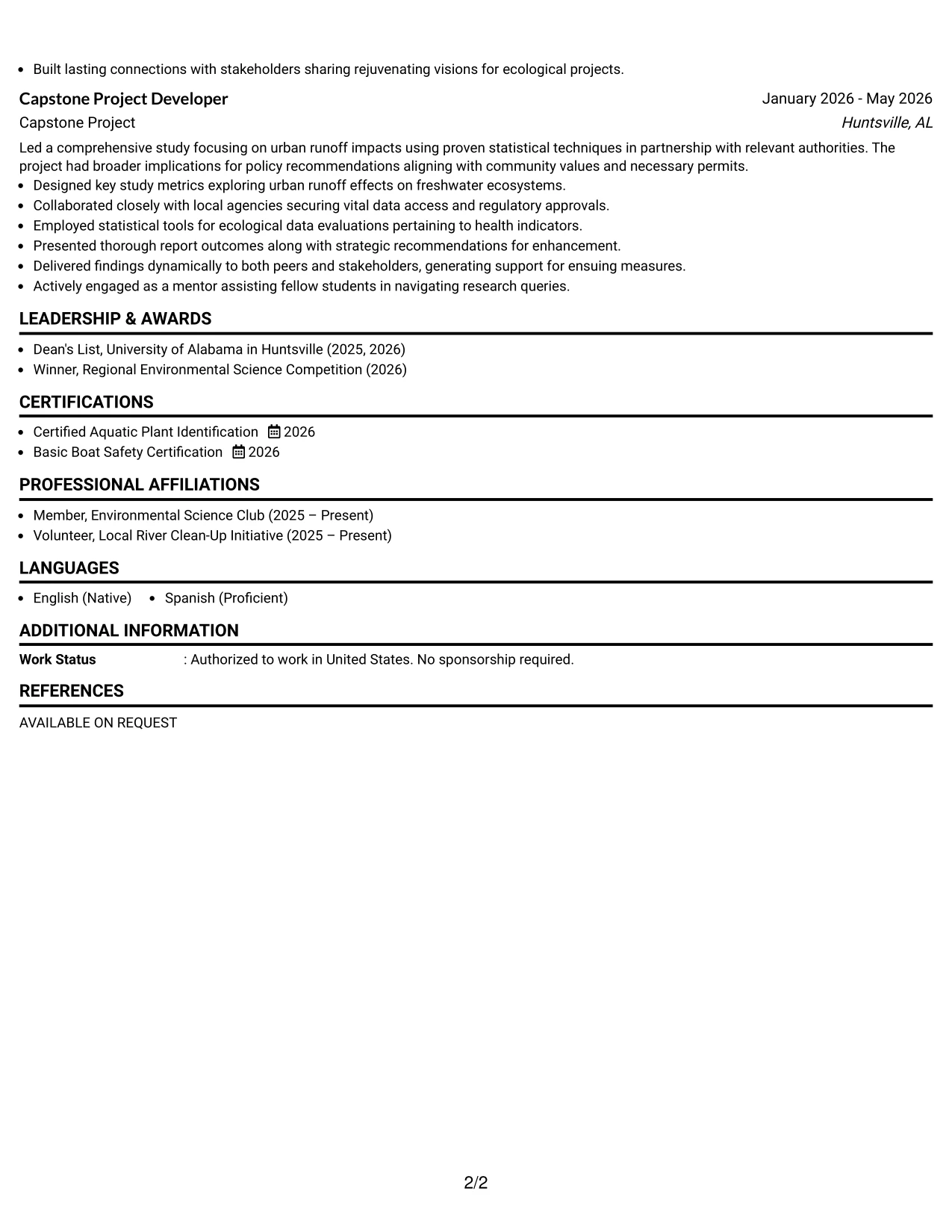 Resume Example Page 2