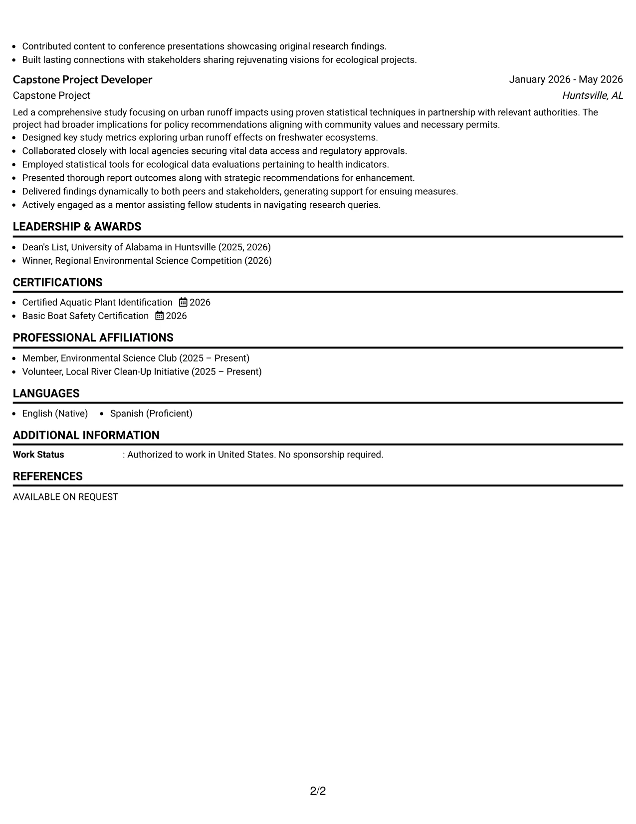 Resume Example Page 2