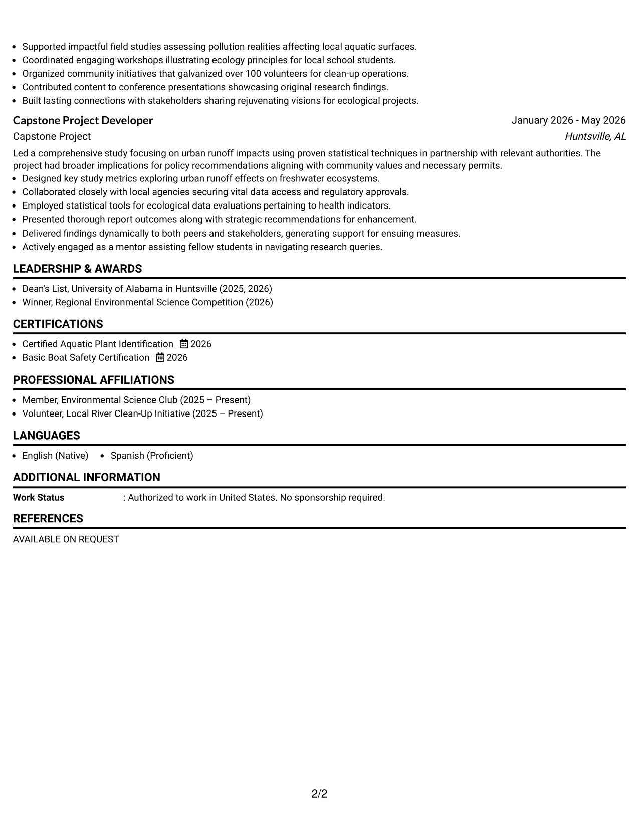 Resume Example Page 2