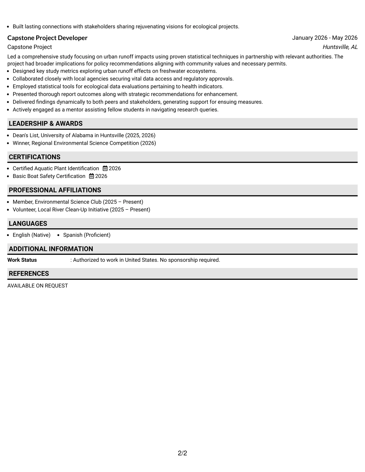 Resume Example Page 2
