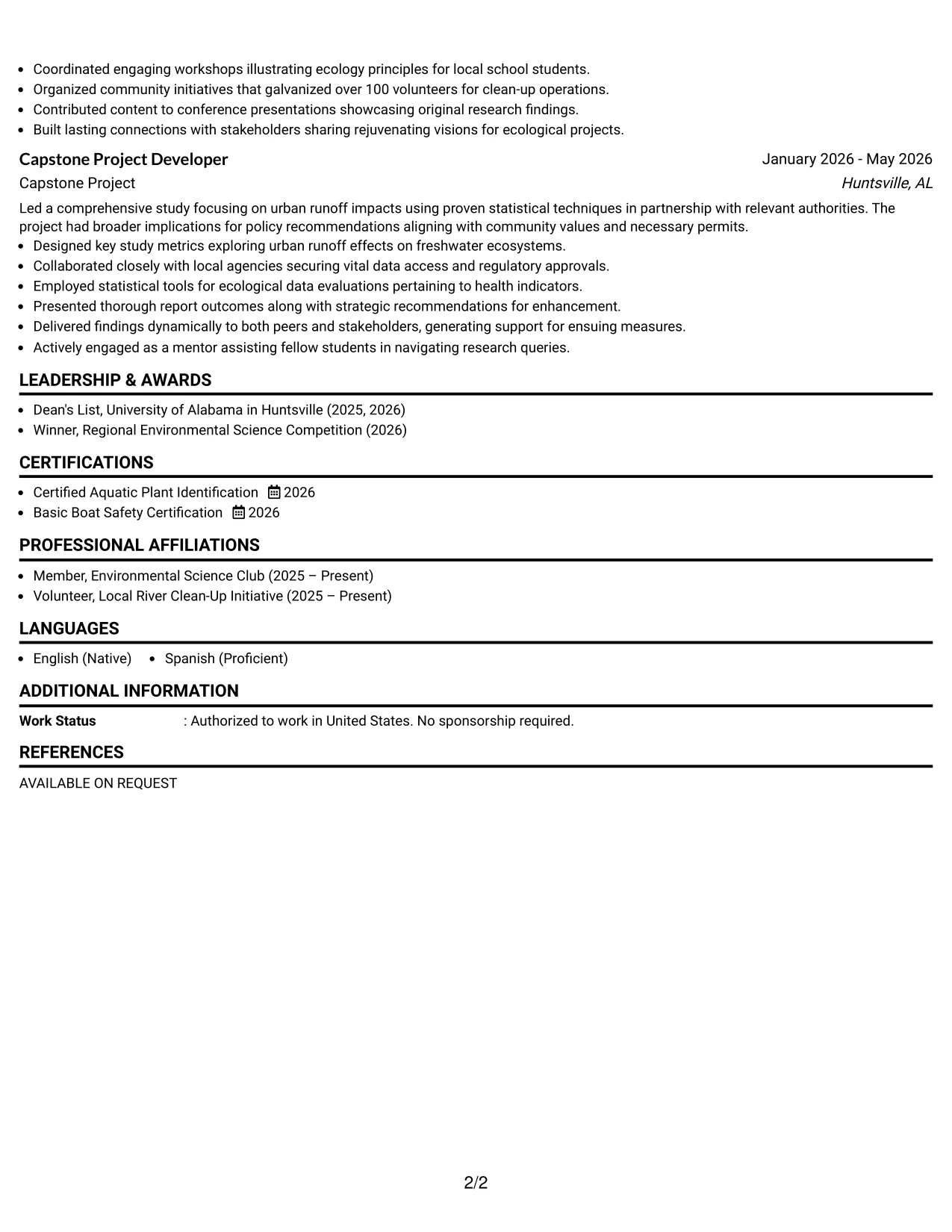 Resume Example Page 2