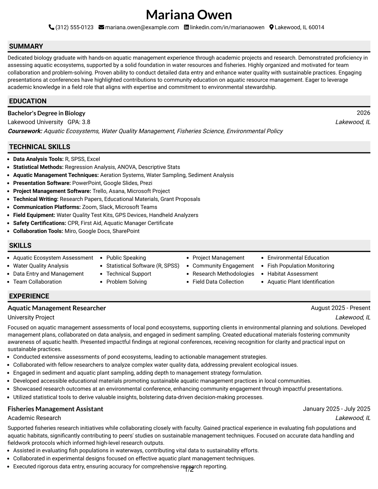 Resume Example Page 1