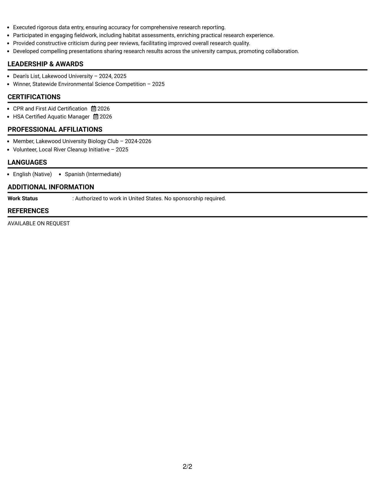 Resume Example Page 2