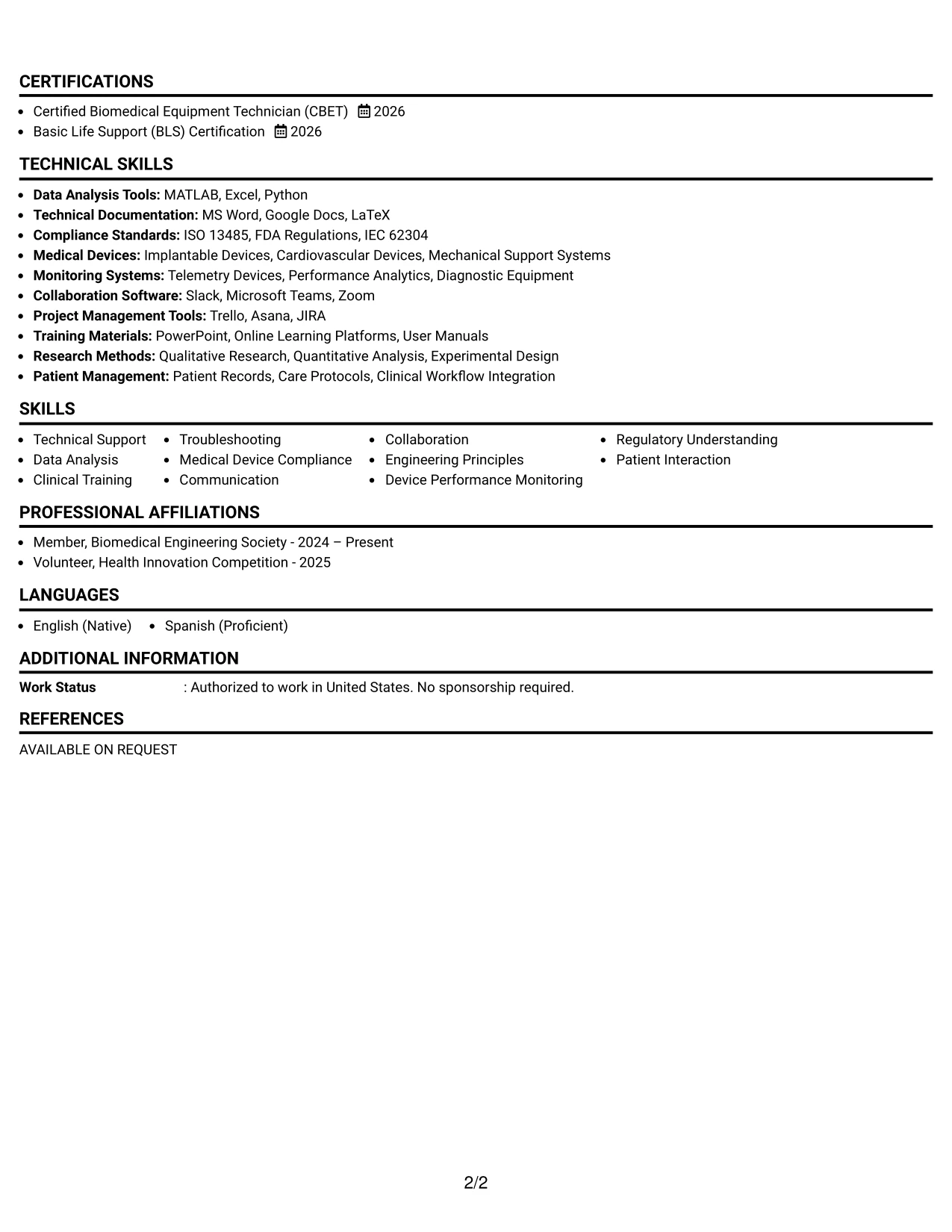 Resume Example Page 2