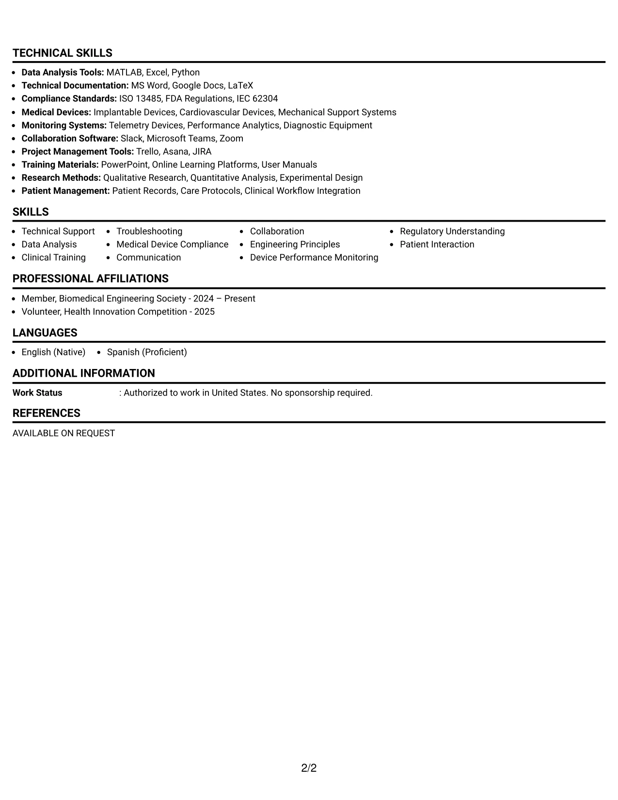 Resume Example Page 2