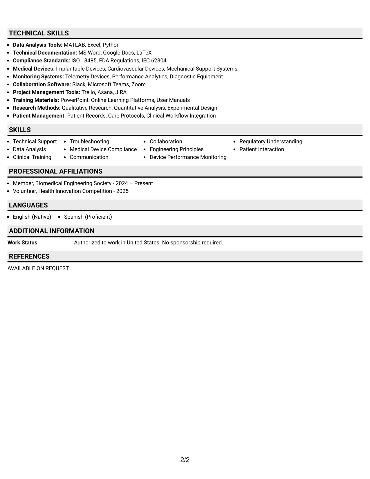 Resume Example Page 2