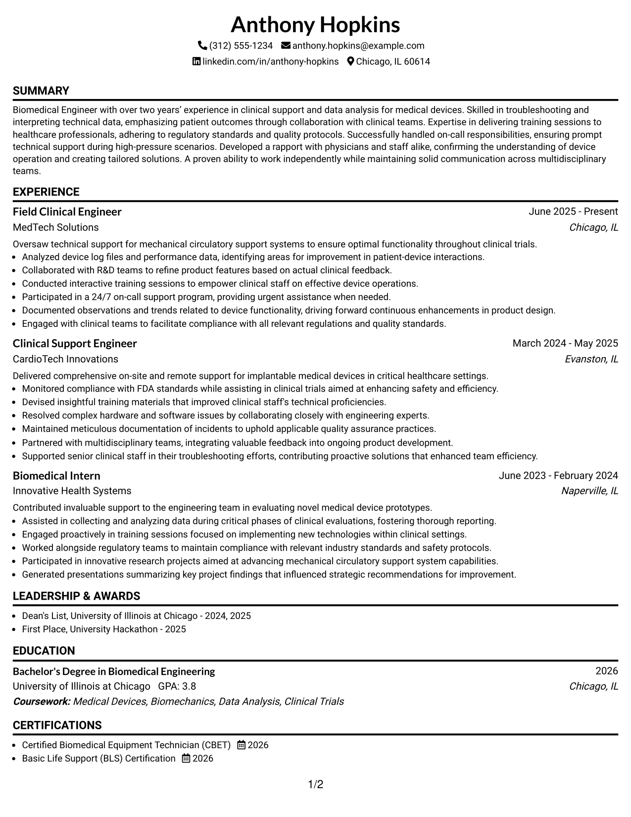 Resume Example Page 1