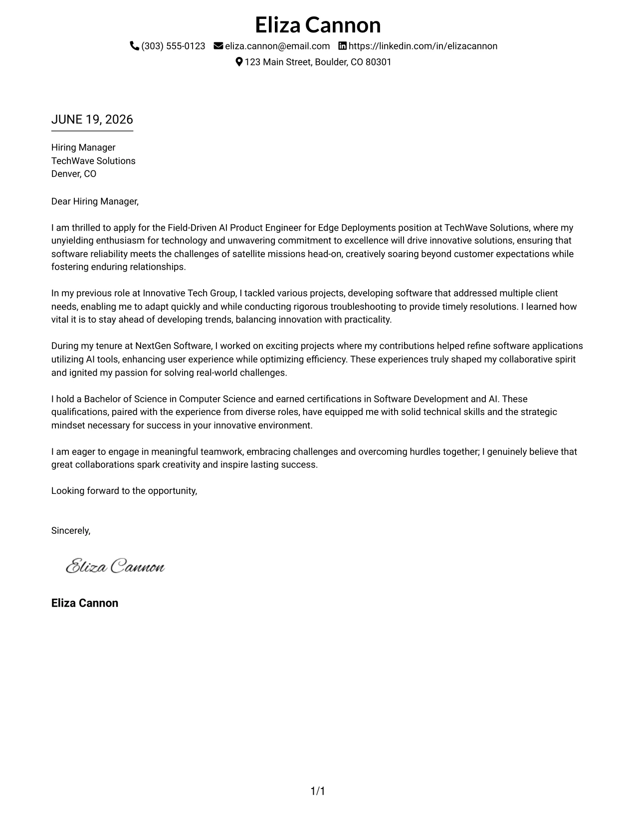 Resume Example Page 1