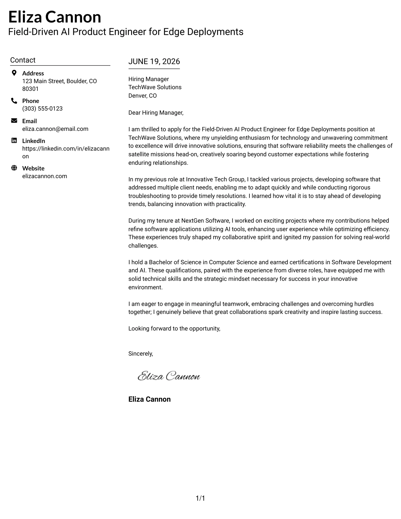 Resume Example Page 1