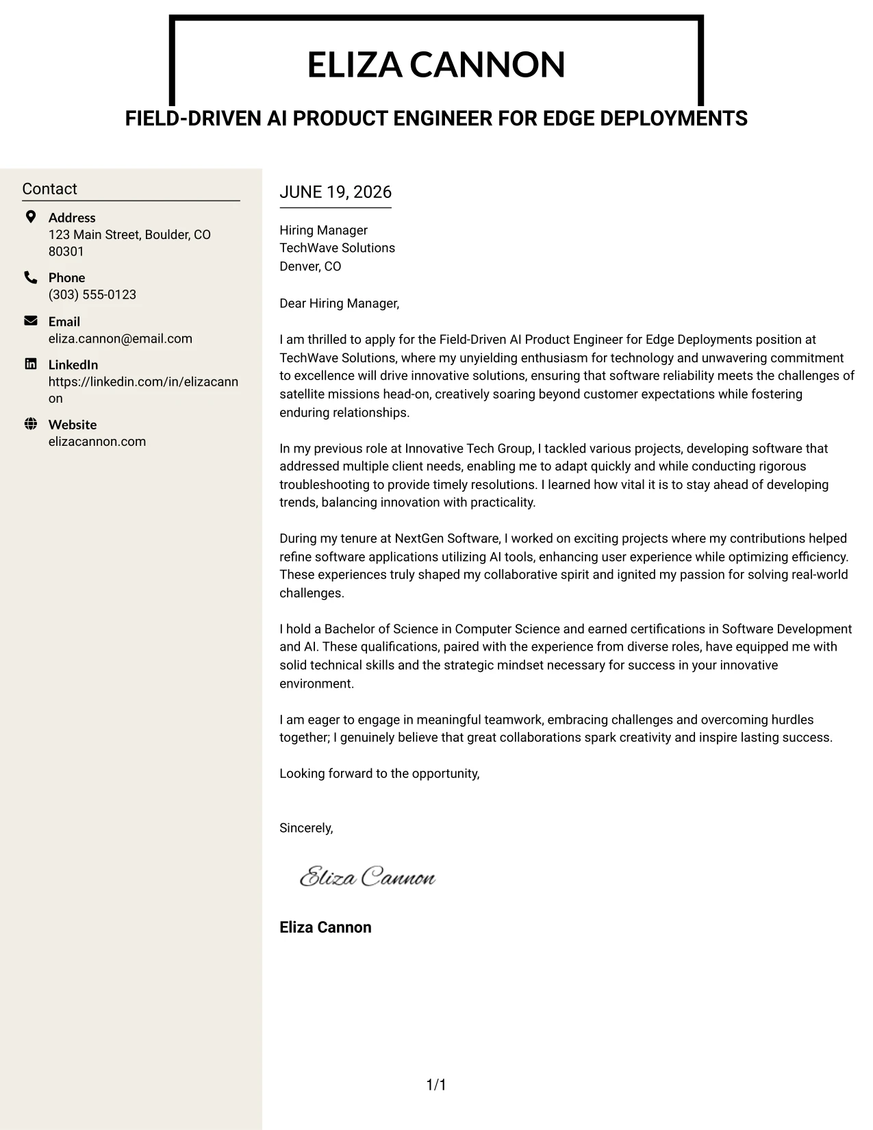 Resume Example Page 1
