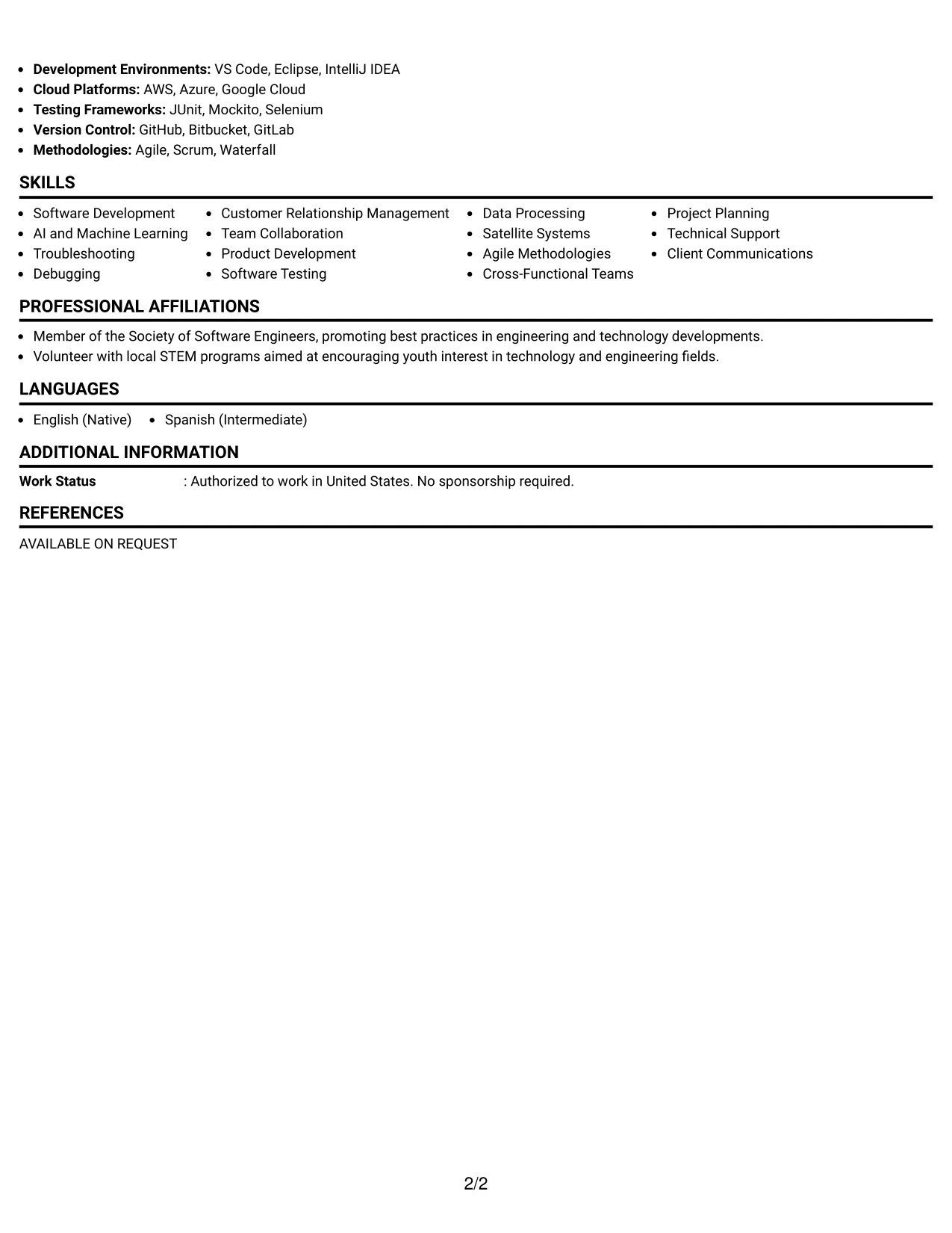 Resume Example Page 2