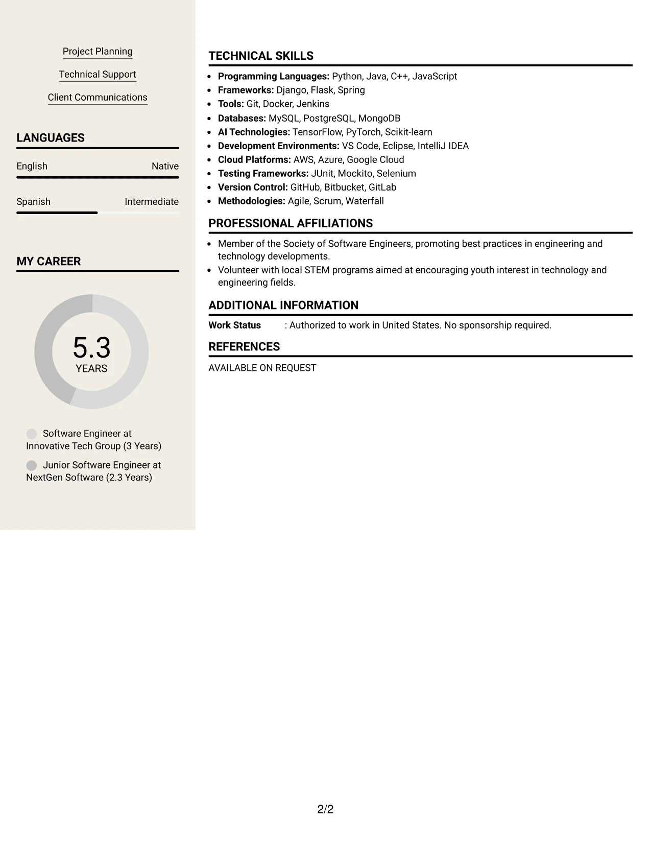 Resume Example Page 2