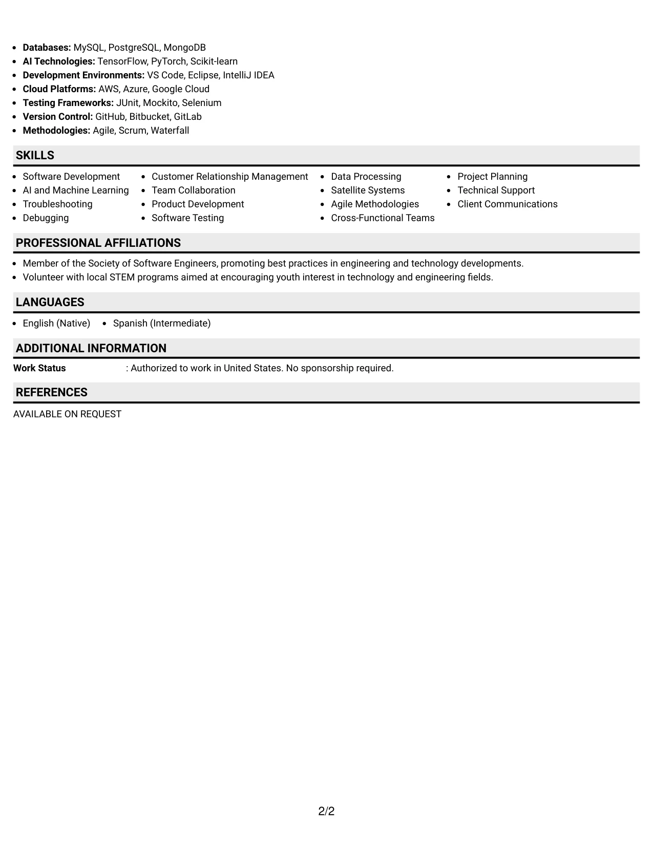 Resume Example Page 2