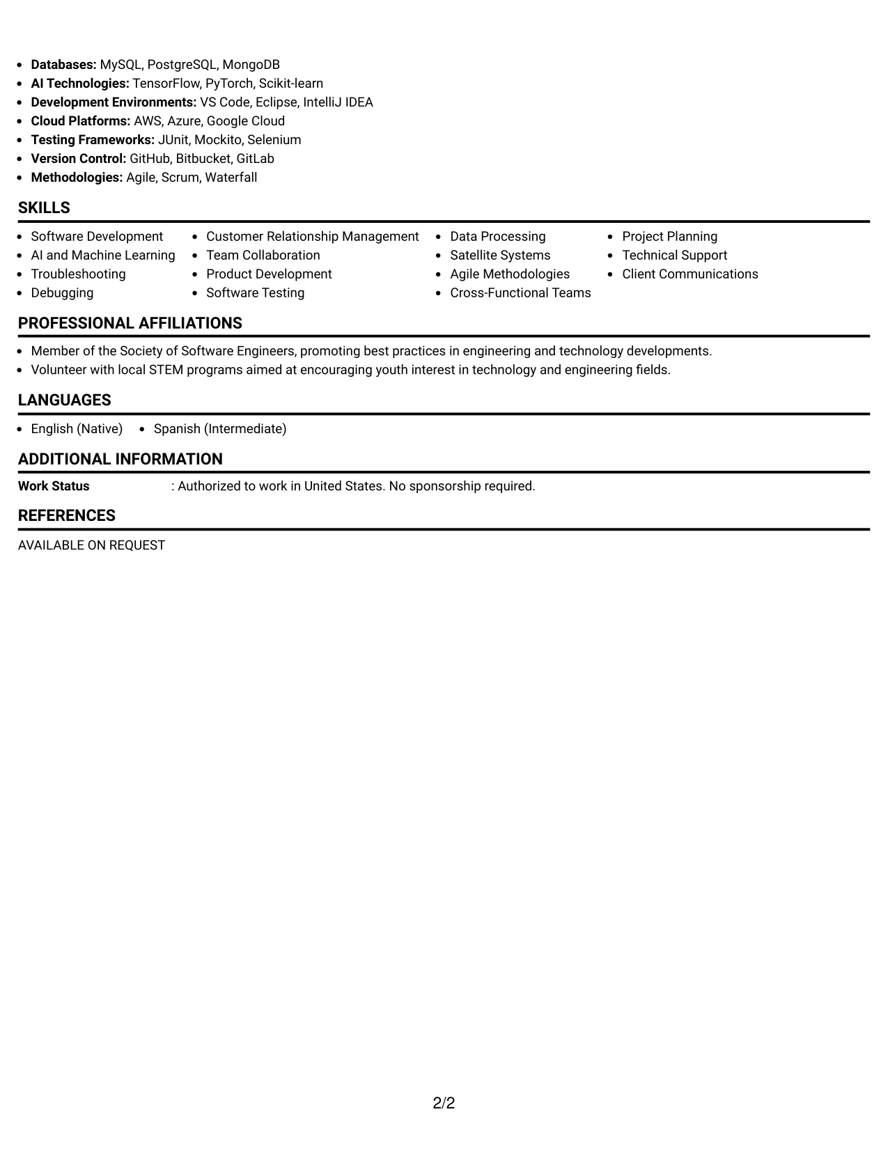Resume Example Page 2