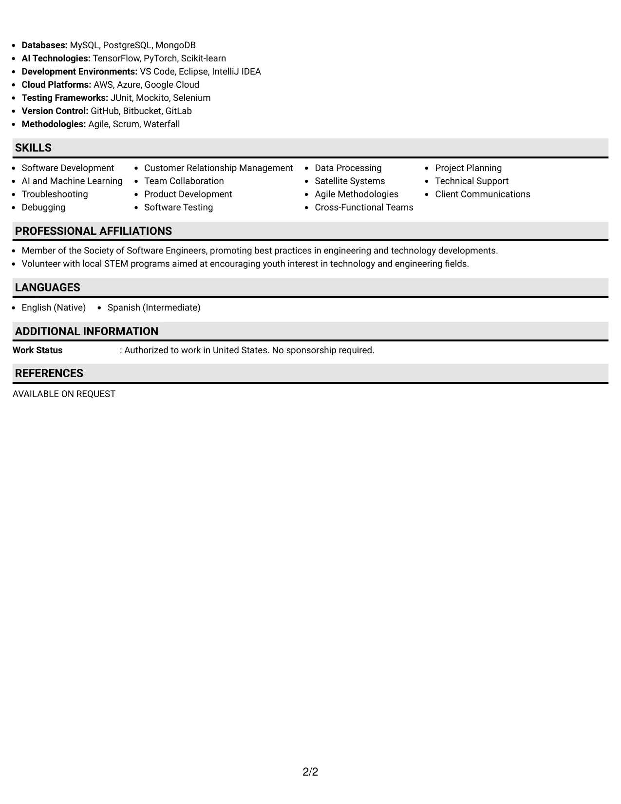 Resume Example Page 2