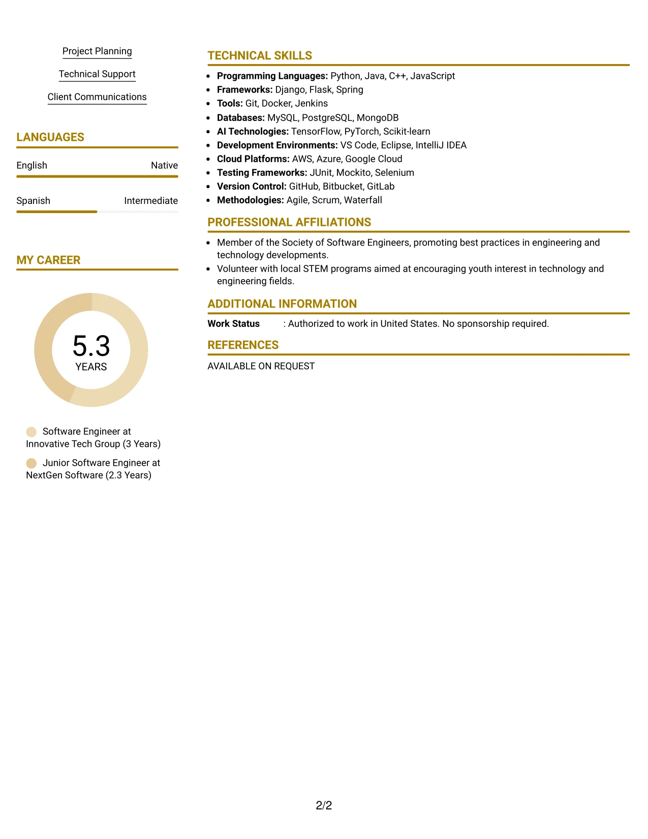 Resume Example Page 2
