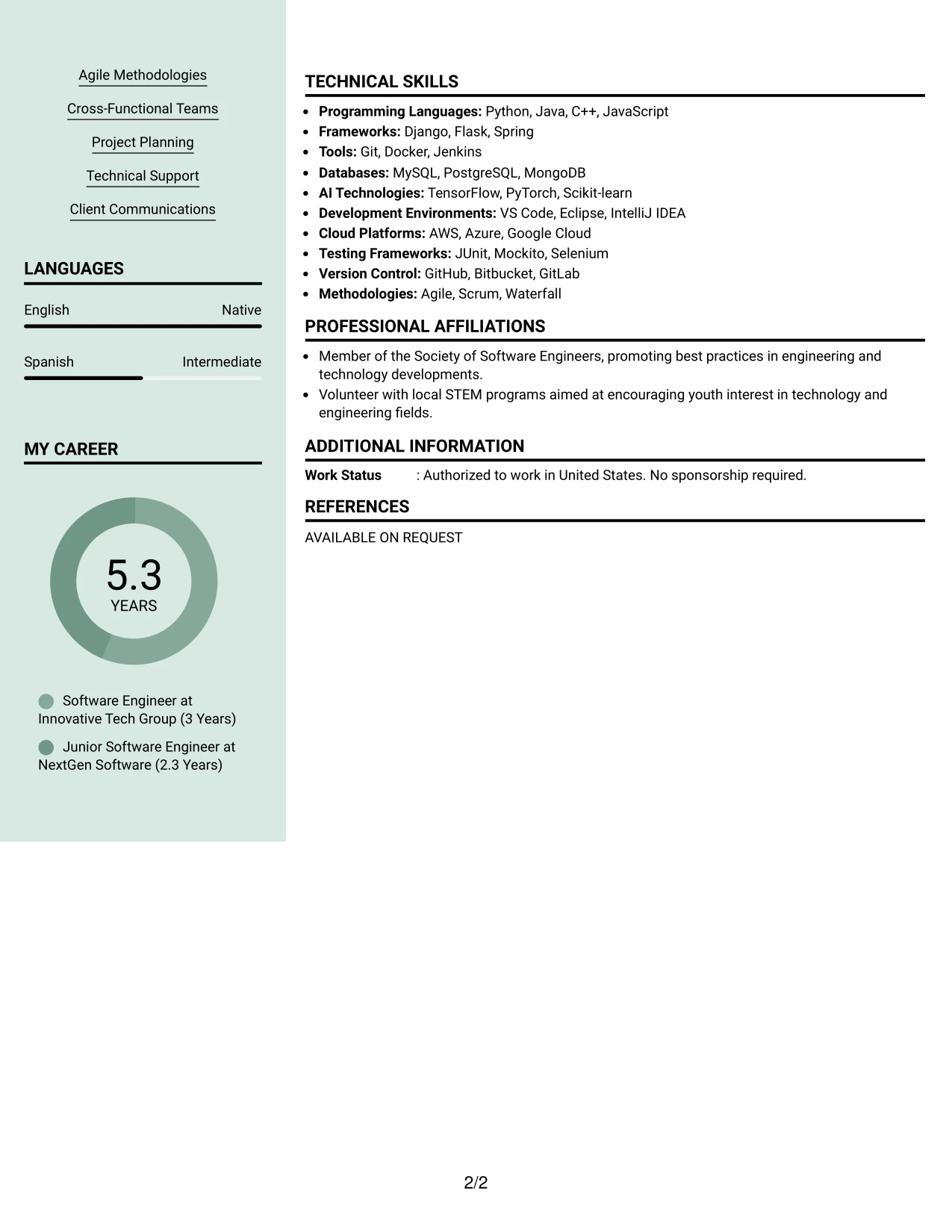 Resume Example Page 2