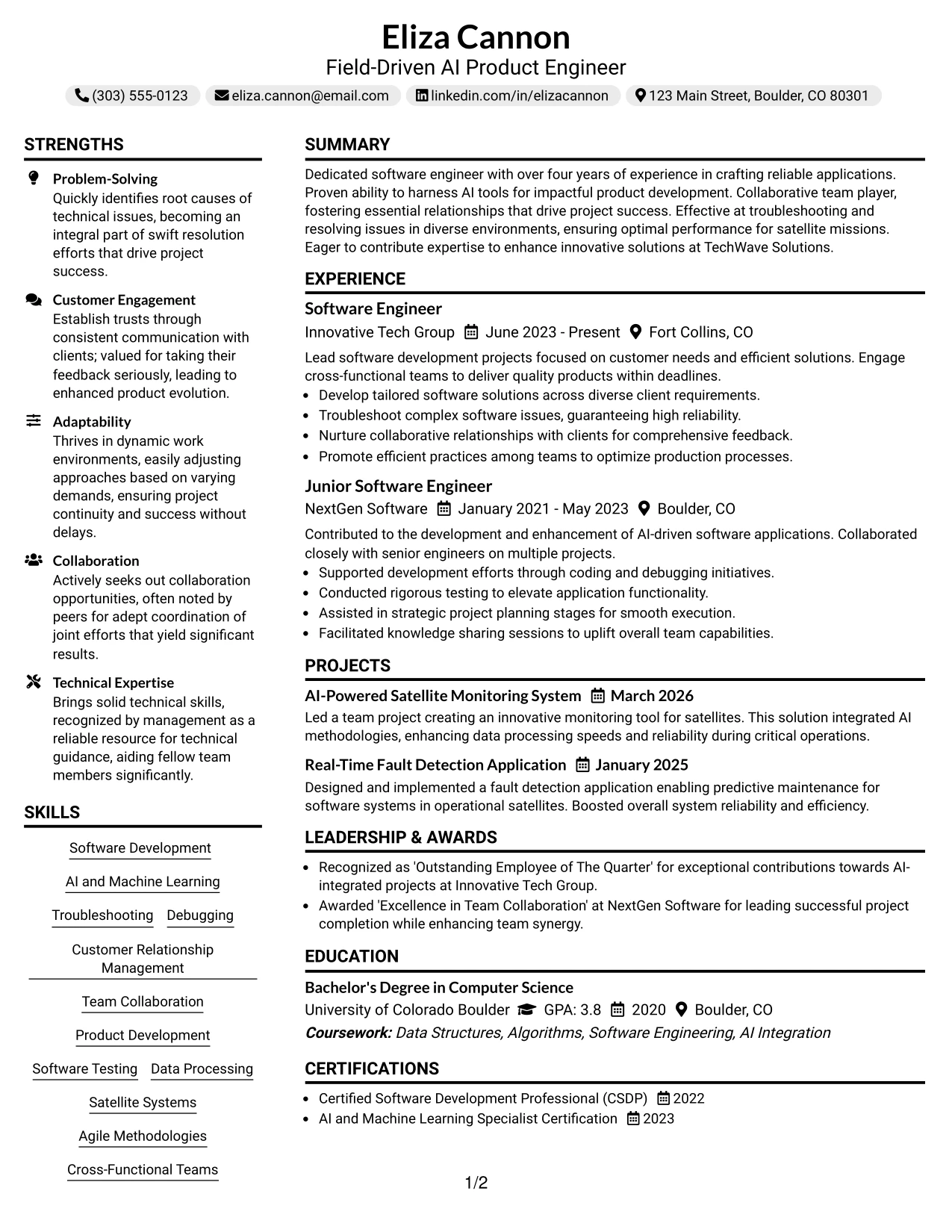 Resume Example Page 1