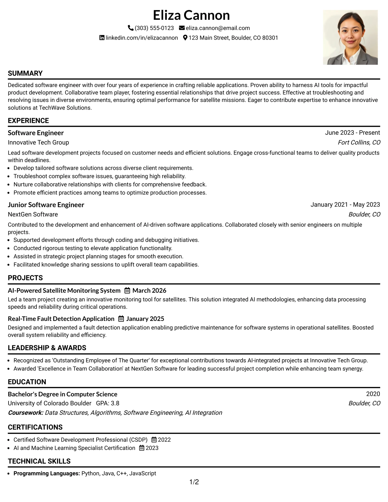 Resume Example Page 1