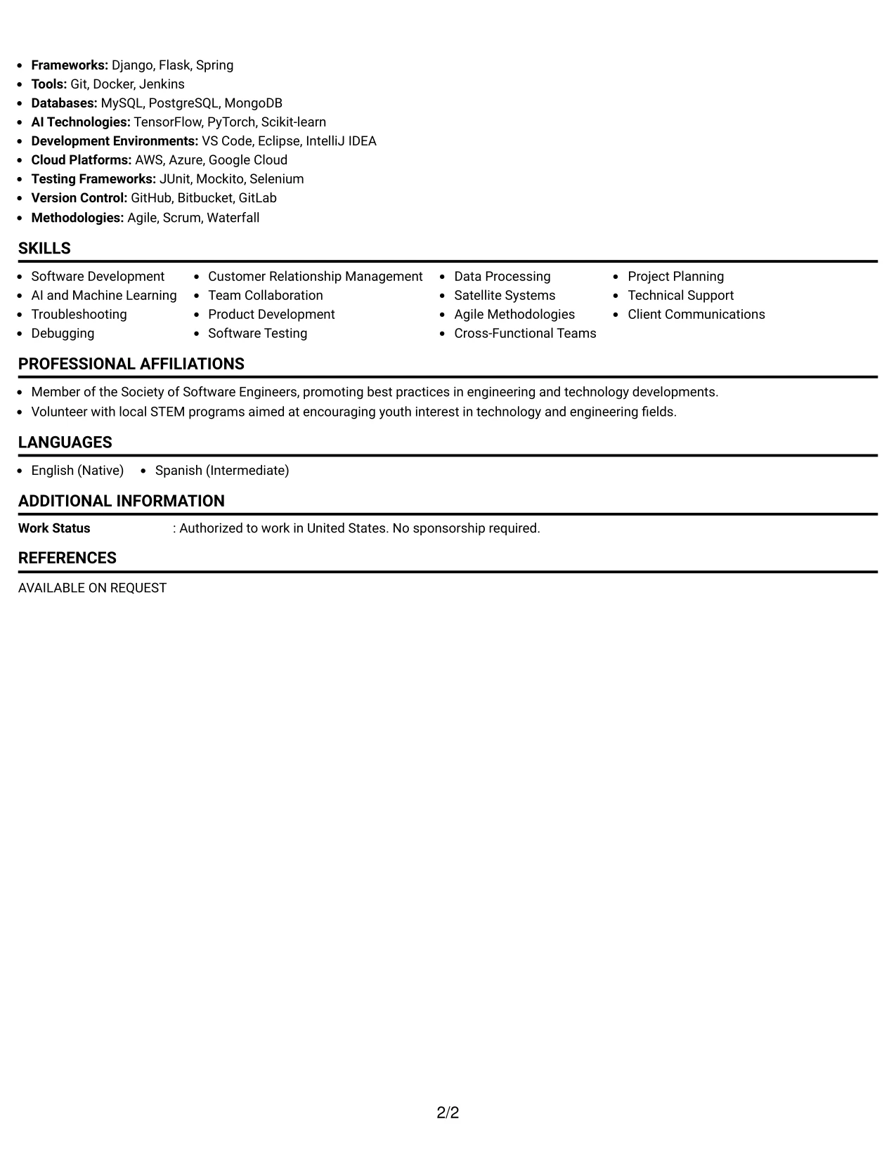 Resume Example Page 2