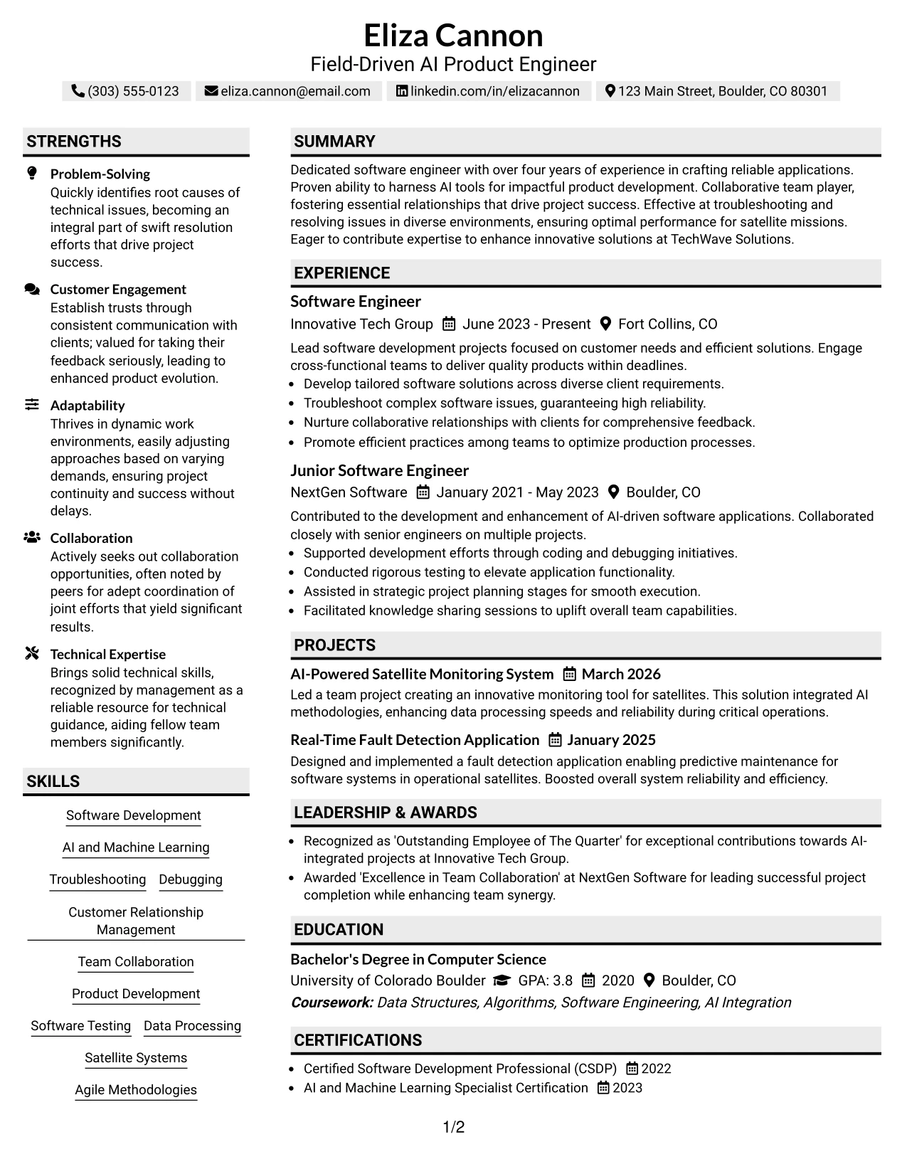 Resume Example Page 1