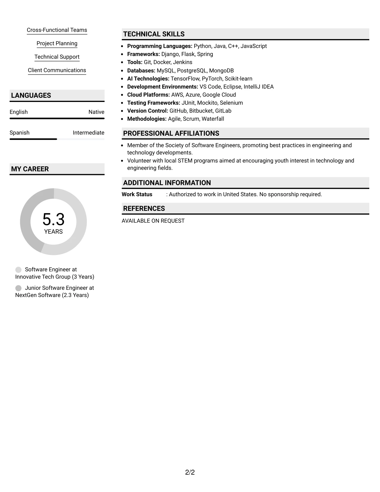 Resume Example Page 2