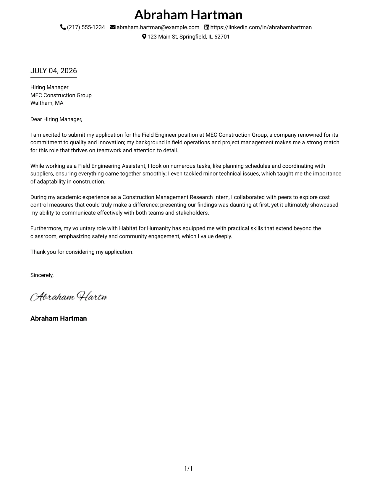 Resume Example Page 1