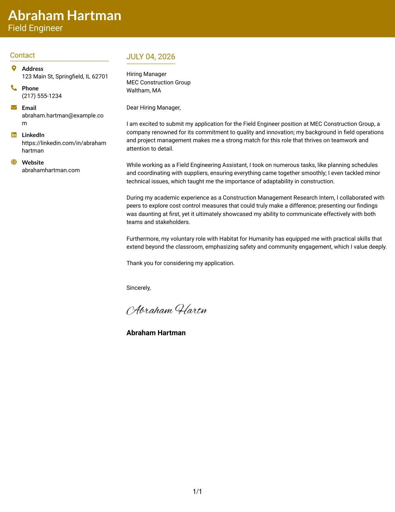 Resume Example Page 1
