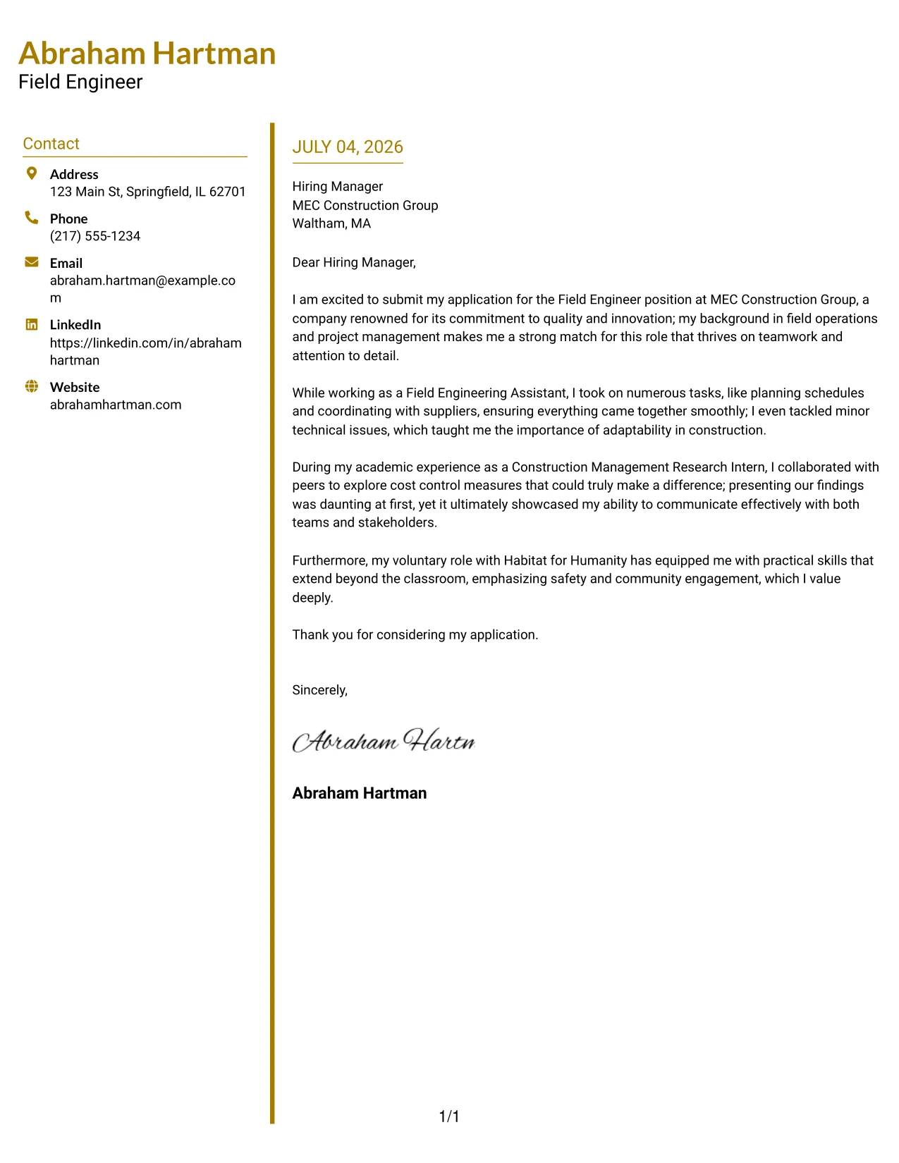 Resume Example Page 1