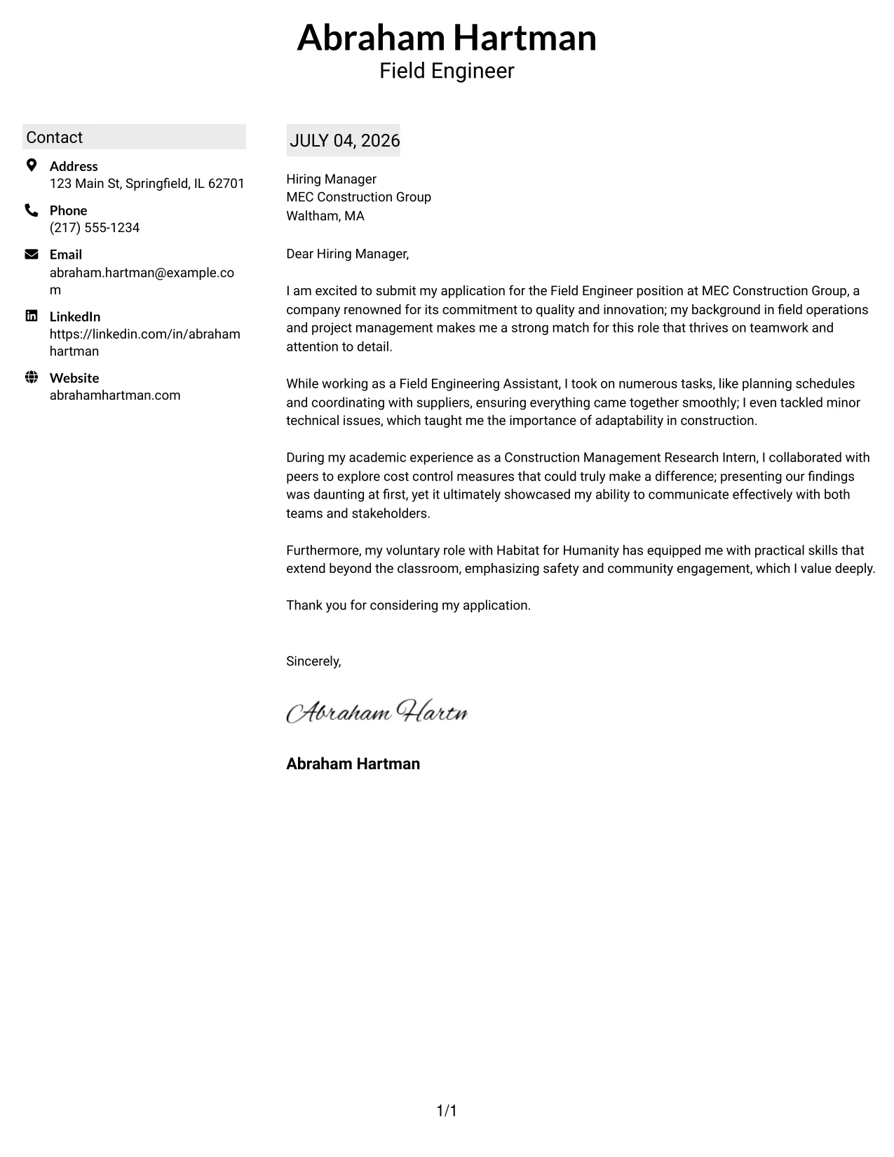 Resume Example Page 1