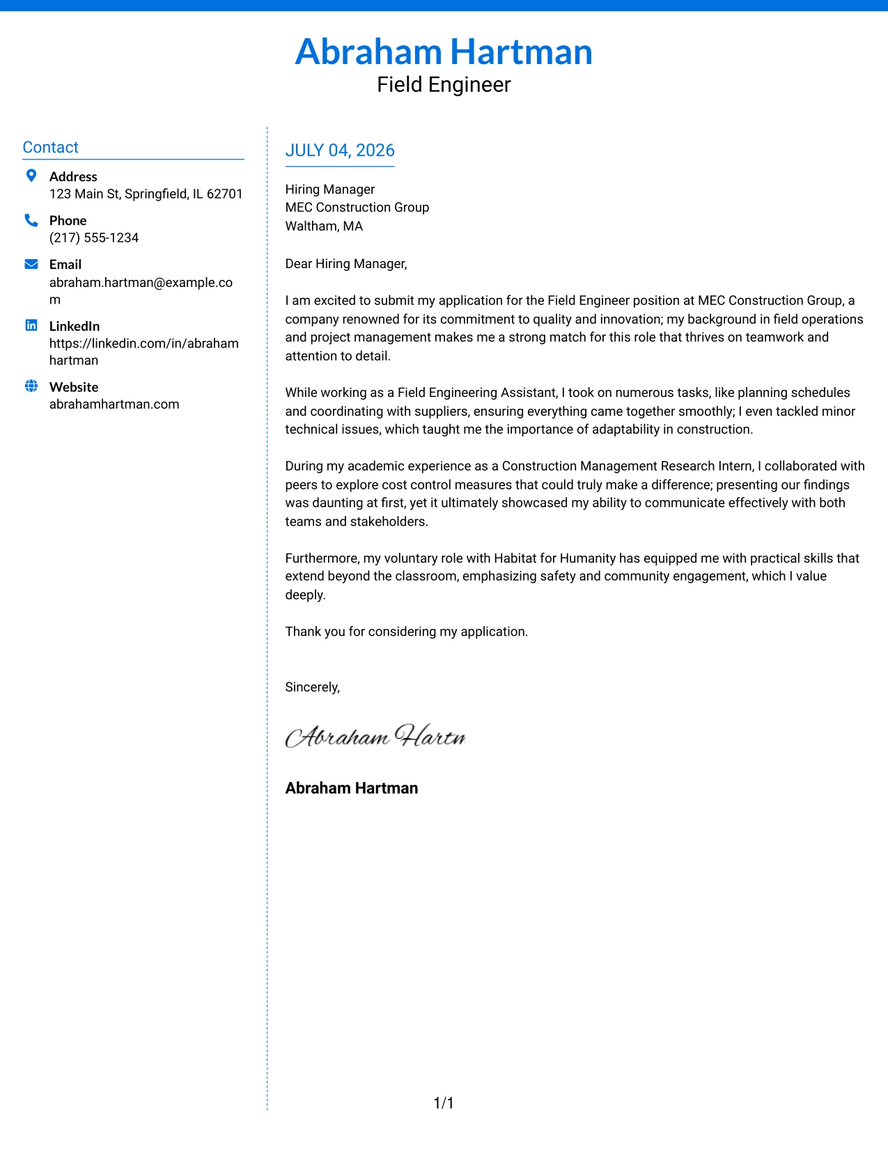 Resume Example Page 1