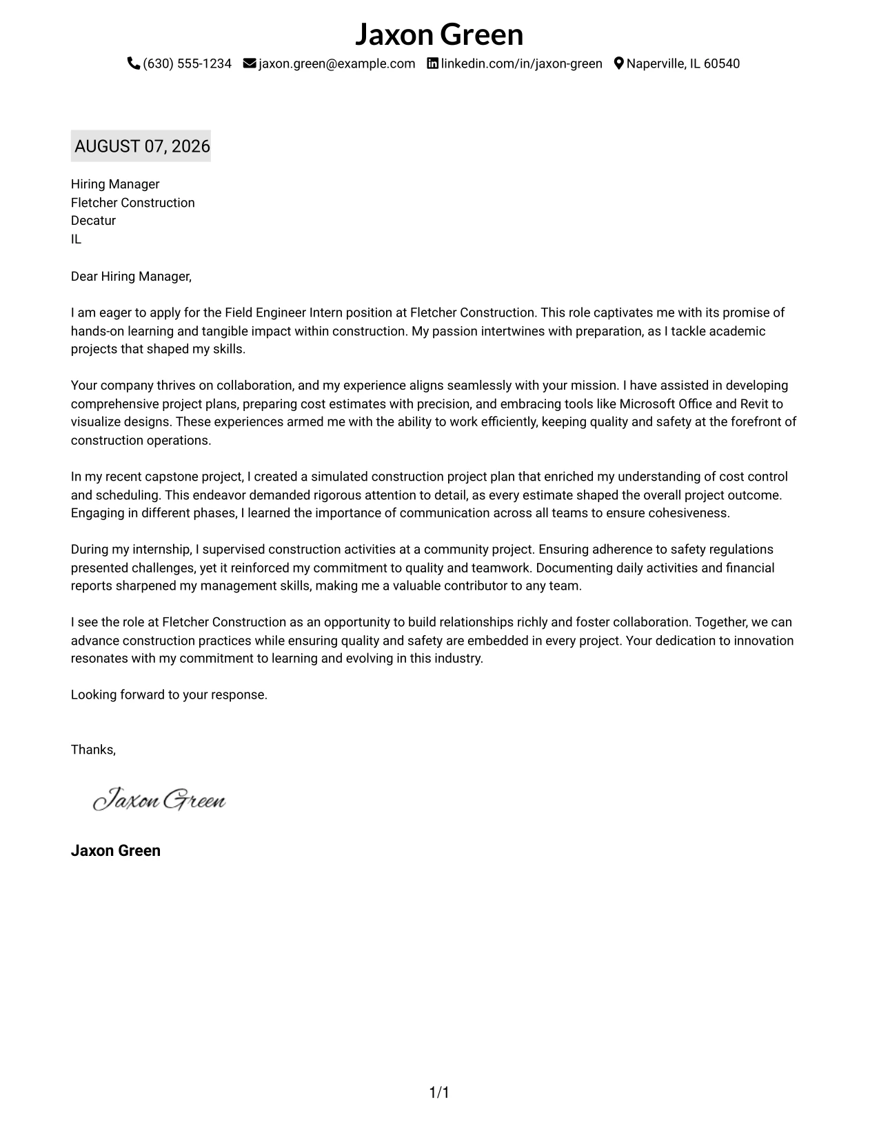 Resume Example Page 1