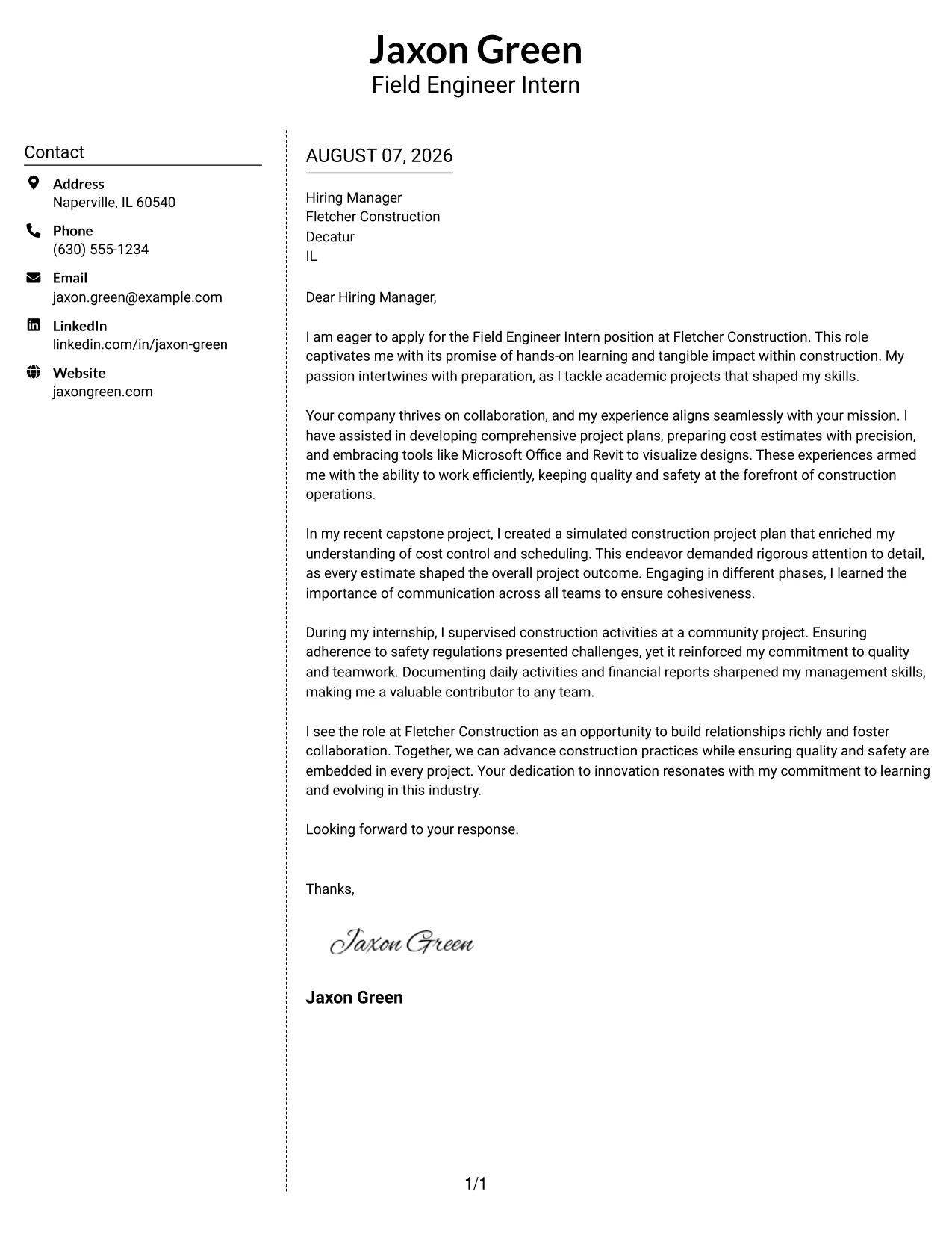 Resume Example Page 1