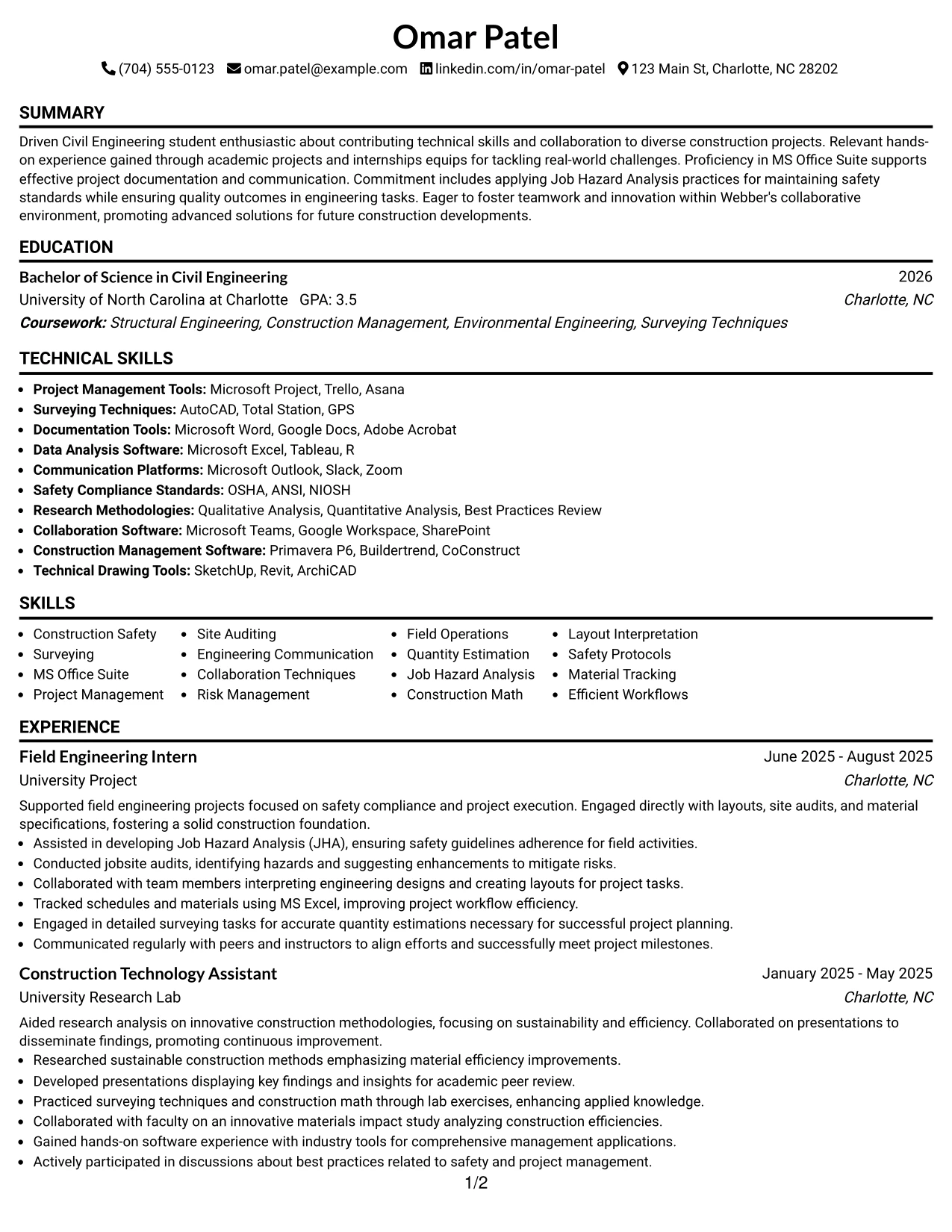 Resume Example Page 1