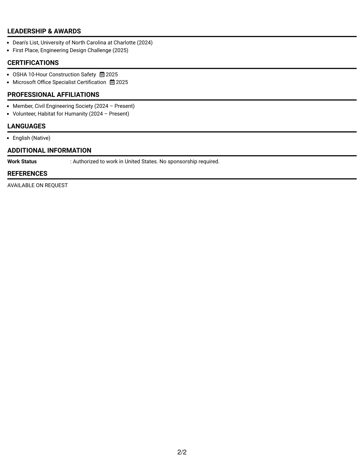 Resume Example Page 2