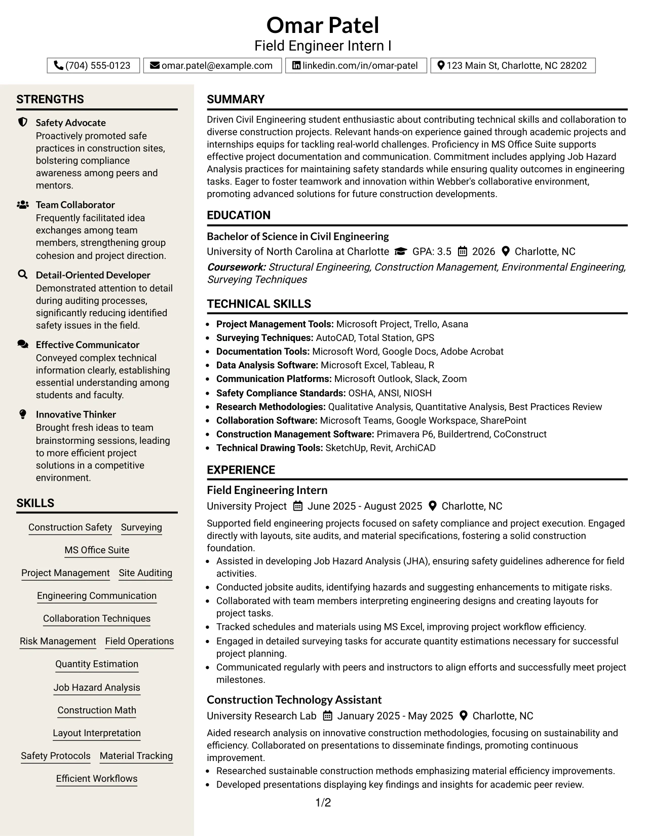 Resume Example Page 1