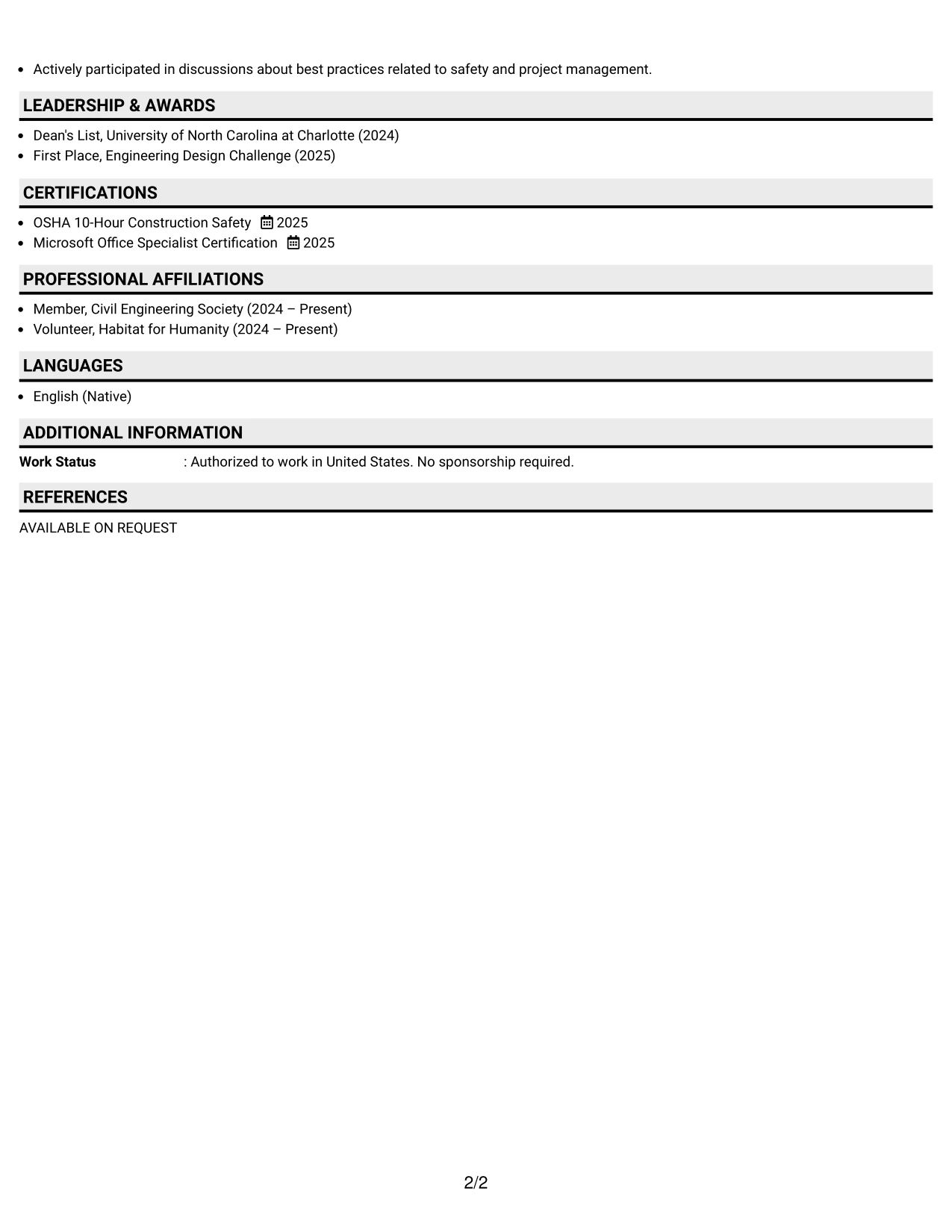Resume Example Page 2