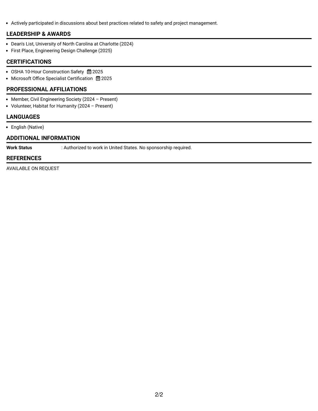 Resume Example Page 2