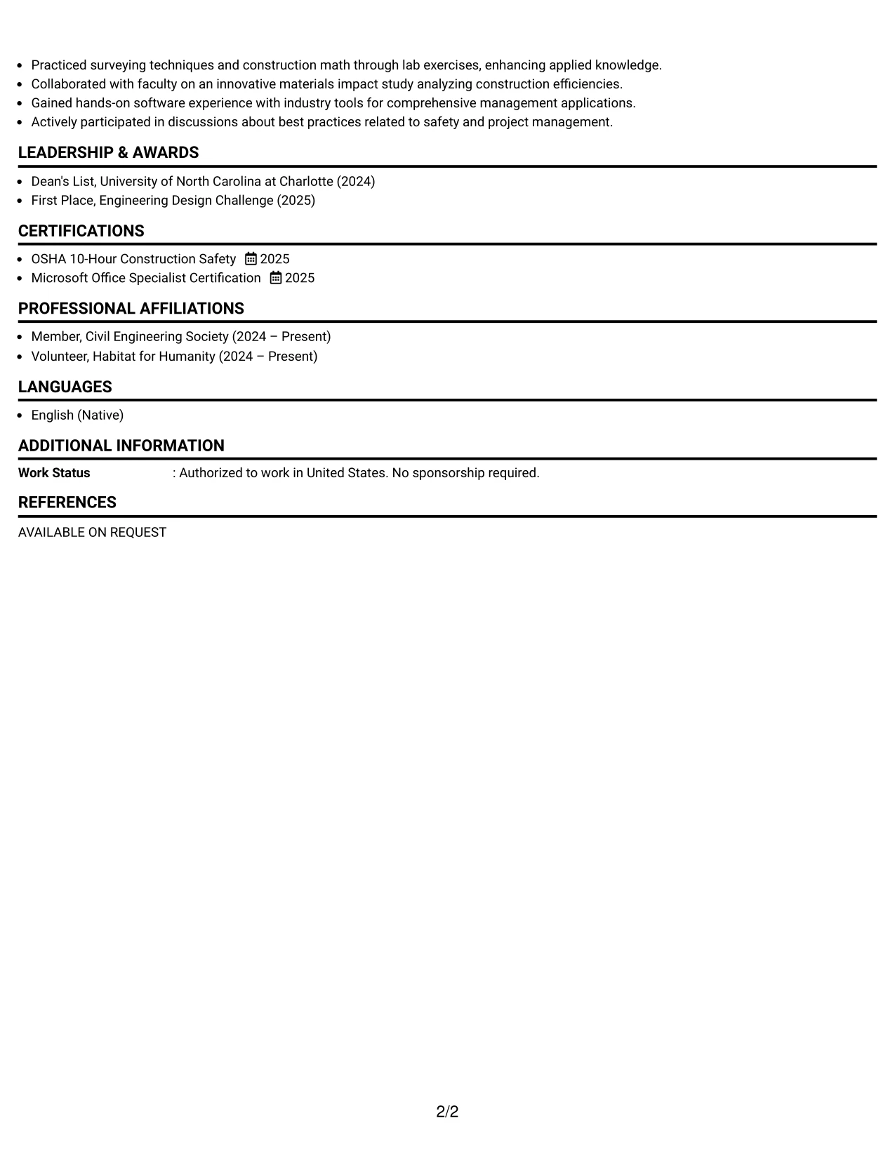 Resume Example Page 2